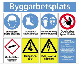 Påbud/Förbud/Varning Kombinationsskylt byggarbetsplats